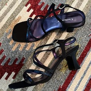 Unlisted Sequin and Satin Navy Dress Sandals